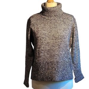 Basler Black and White Tweed Heavy Knit Turtleneck Size 16 NWOT